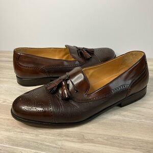 MEZLAN Men's Brown Leather Loafer Havana Brogue Tasseled Cap-Toe Shoe Size 8.5
